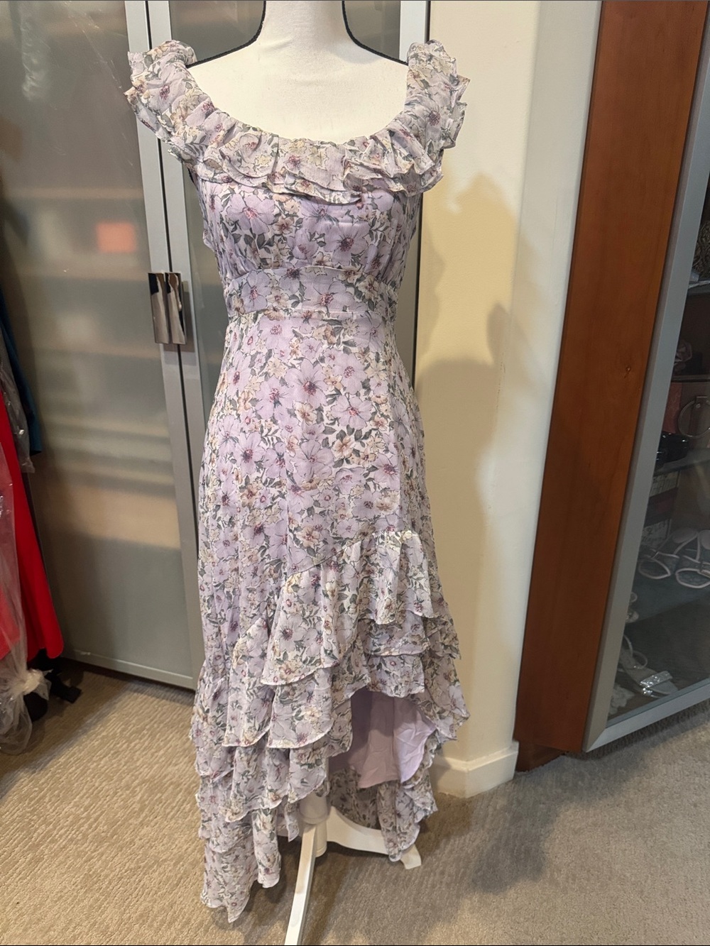 Lilac Floral Ruffle Maxi Dress